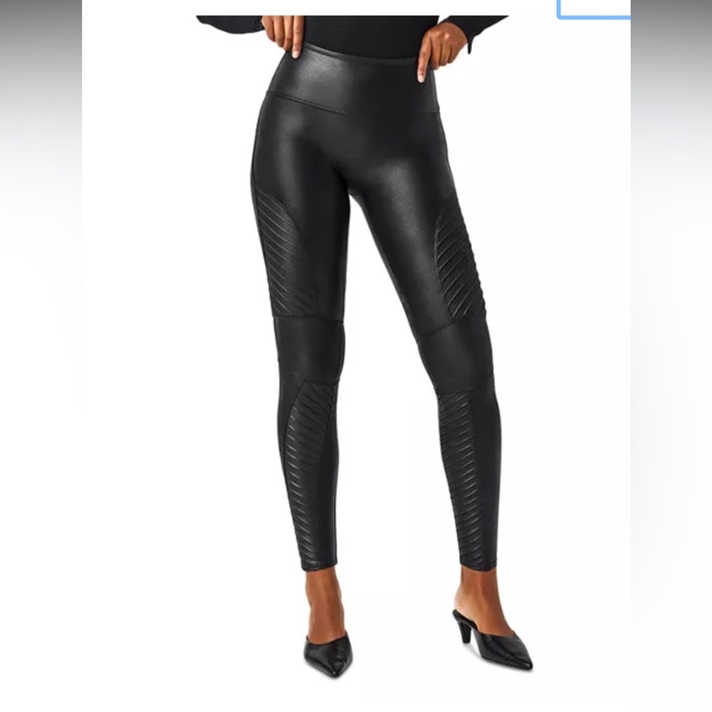 Spanx Faux Leather Moto Leggings Black XL Petite High Rise Shaping